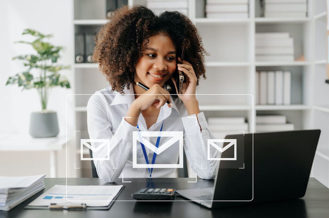 A business professional managing company email