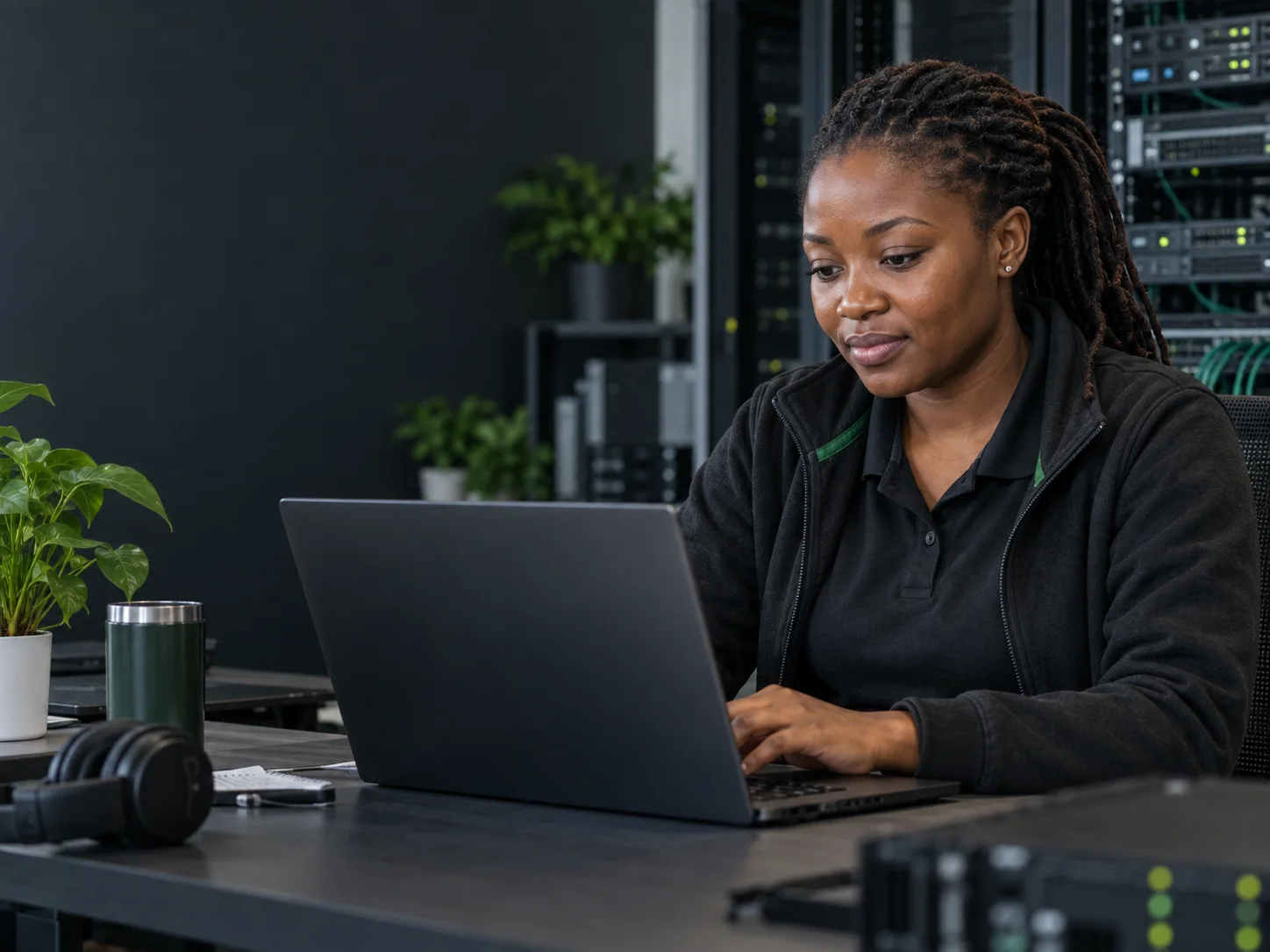 Technology specialist working at a laptop